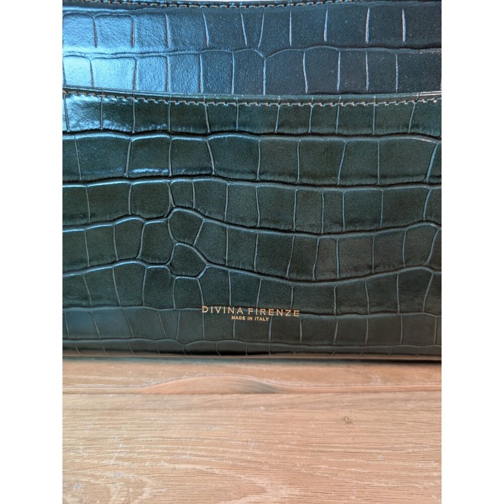 Hunter Green Croc Pattern Divina Firenze Handbag Shoulder Purse Made in Italy - Picture 3 of 9